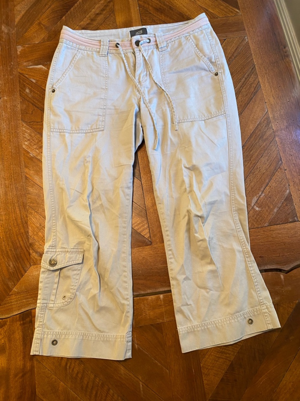 Jacob Beige Women's Cargo Capris with Drawstring Waist Size 5/6 Y2K Coolgirl